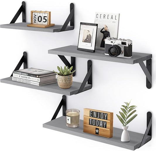 YGEOMER Floating Shelves for Wall, Different Sizes Gray Wall Shelves for Living