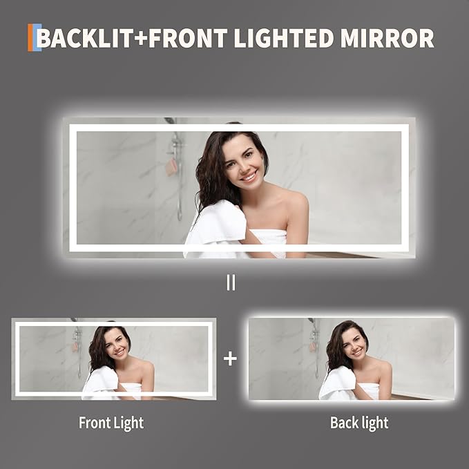 LED Bathroom Mirror 60 x 24 inch, Lighted Bathroom Vanity Mirror