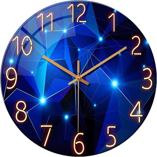 Blue Wall Clock for Living Room Decor Kitchen Wall Clocks Battery Operated 12