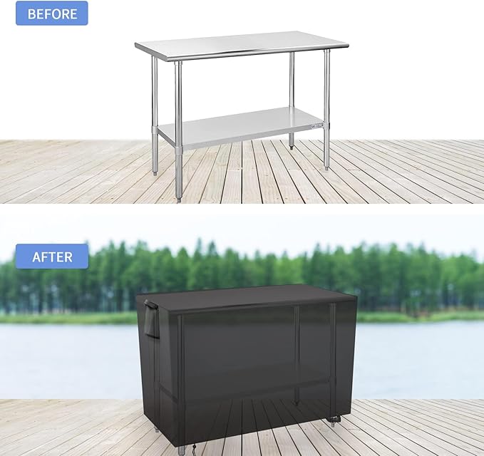 Outdoor Prep Table Cover - Heavy Duty Waterproof Fadeproof UV Resistant Cover for PC3404S Rolling Dining Table Compatible with 46 inch Outdoor UtilityCart - 46 x 24 x 32 Inch