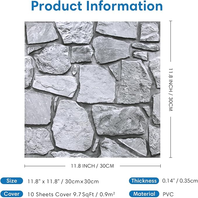 COMSTICKC 3D Faux Stone Wall Panel Peel and Stick Wall Tiles, Ultra-Light Thin