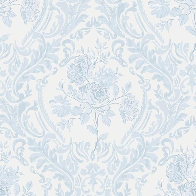 Ismoon Floral Peel and Stick Wallpaper Blue Contact Paper Boho Watercolor