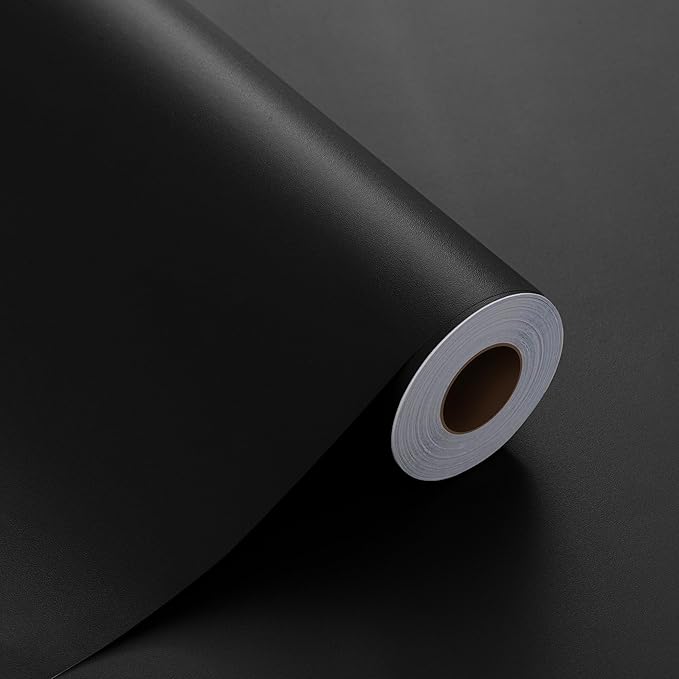FUKU MON 24"x786" Black Wallpaper Peel and Stick Black Contact Paper Matte