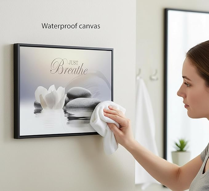 Floating Framed Zen Wall Art, Just Breathe Stone Poster Picture