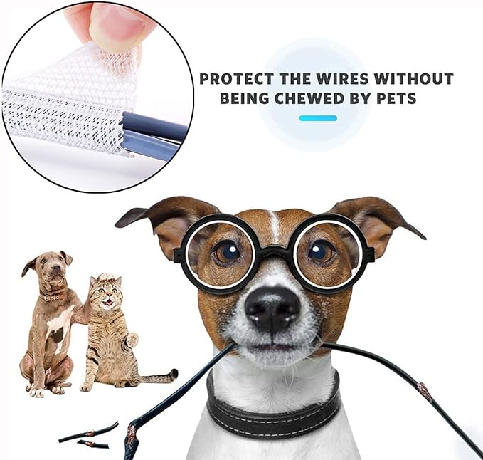 1/4" x100ft Split Sleeve Wire Loom Tubing - Cat-Proof Cord Protector for USB, Power, Audio/Video Cables | Chew-Resistant Sleeving, Easy Install, White