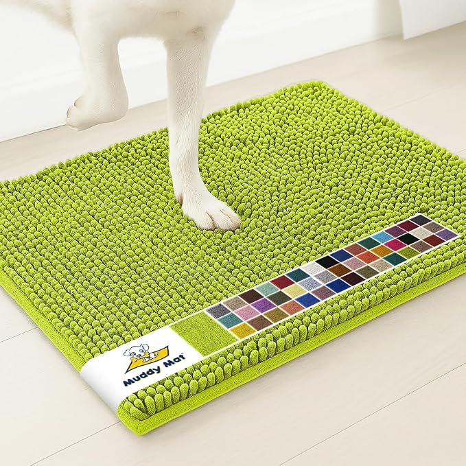 Muddy MatÂ® | Super Water Absorbent Door Mat Indoor, Microfiber Quick Dry Chenille Entryway Rug,Slip Resistant Front Door Mat,Indoor Mats for Entryway,Machine Washable Pet Rug, Spring Green 24" x 96"