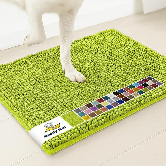 Muddy MatÂ® | Super Water Absorbent Door Mat Indoor, Microfiber Quick Dry Chenille Entryway Rug,Slip Resistant Front Door Mat,Indoor Mats for Entryway,Machine Washable Pet Rug, Spring Green 20" x 48"