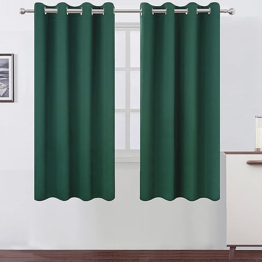 LEMOMO Dark Green Blackout Curtains 66 x 63 Inch Length/Set of 2 Curtain