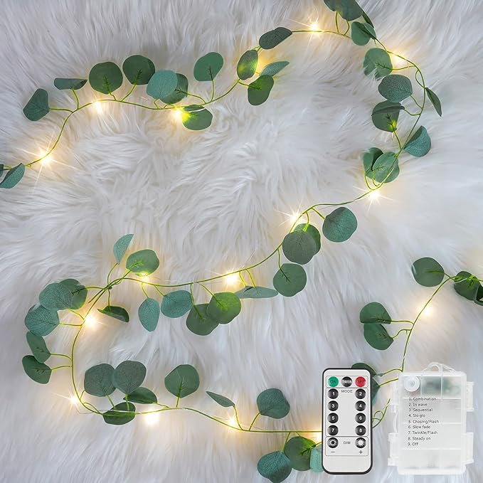 suddus Vines with Lights Battery Operated, 33ft 100 LED Eucalyptus Garland