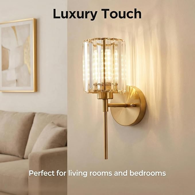 Gold Crystal Wall Sconce Battery Operated and Rechargeable Wall Light