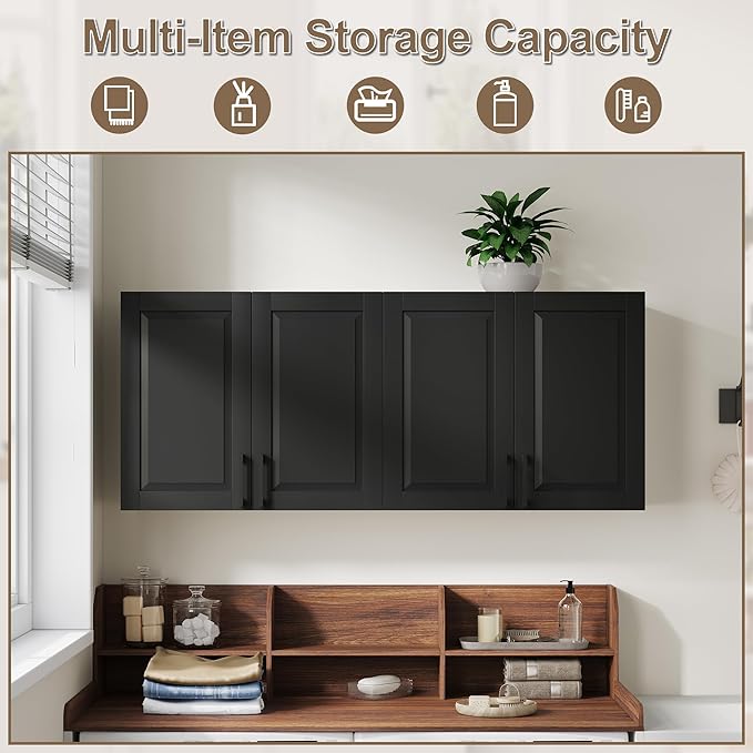 ChooChoo Laundry Room Cabinets, 4 Doors Wall Mounted Storage Cabinet, Kitchen