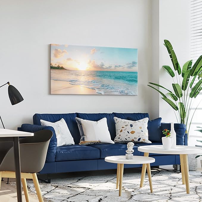 Goldfoilart Large Beach Sunset Canvas Wall Art