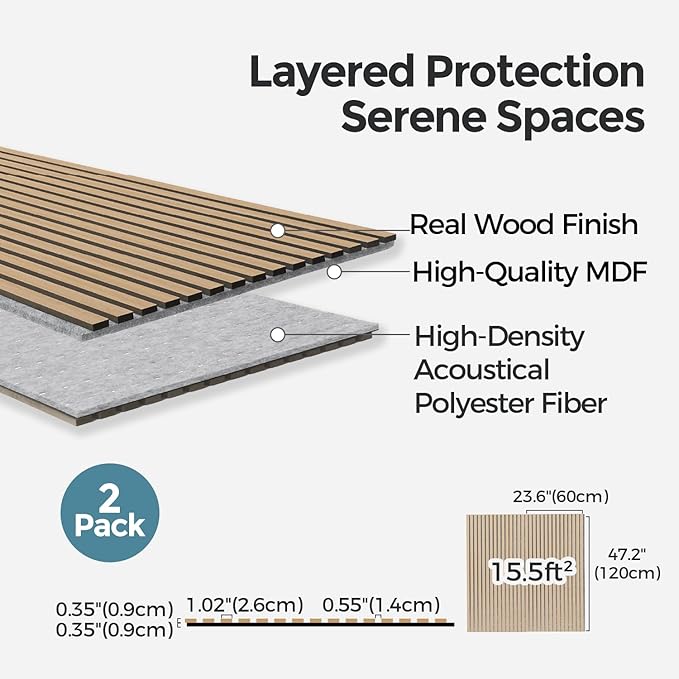 AKUMAX 4 Pack Acoustic Panels, Wood Slat