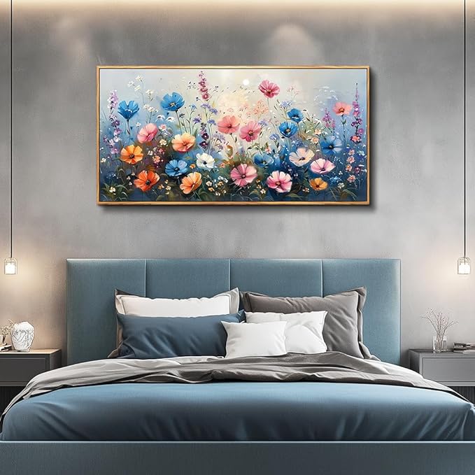 QIYILEXWART Large Wall Art For Living Room Canvas Wall Decor For Bedroom Watercolour Painting Office Decoration Colorful Flowers Wall Picture Artwork Ready To Hang Home Decor Wood Framed