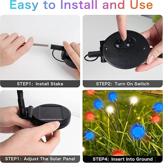 4th of July Decorations, 6 Pack Solar Firefly Lights Outdoor, 36 LED Waterproof Patriotic Decor Garden Lights with 2 Modes for 250th Anniversary National Yard Path Decorations (Red White and Blue)