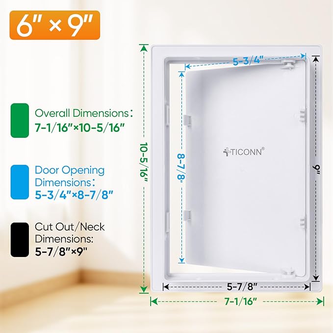 TICONN Access Panel for Drywall, 6 x 9 Inch ABS Plastic Wall Hole Cover Access