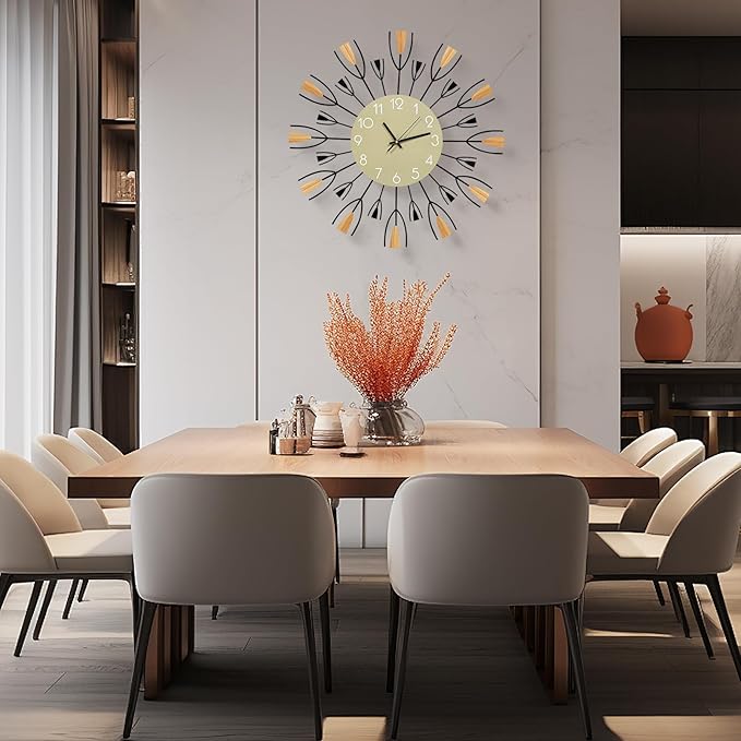 24 Inch Large Modern Wall Clock – Mid Century Sunburst Decorative Silent