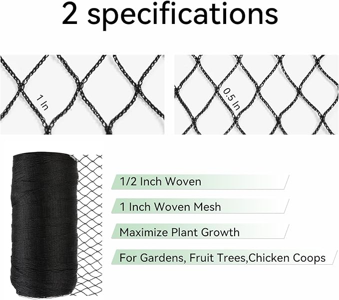 Bird Netting for Garden 10x10 Ft, 1/2 Inch Mesh Heavy Duty Garden Netting for Plants, Fruit Trees & Blueberries, UV Resistant Outdoor Protection Against Birds, Squirrels, Deer & Poultry