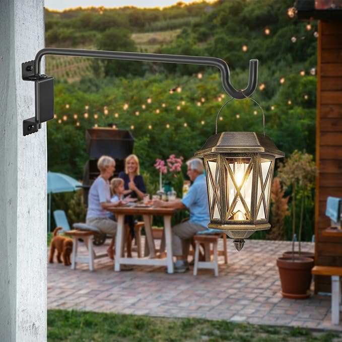 16 Inch Outdoor Hanging Brackets - 360° Swivel Plant Hanger with 12-Directional Adjustable Hook, Rust Resistant Solid Steel Wall Mount for Bird Feeders, Indoor/Outdoor Plants, Garden & Patio