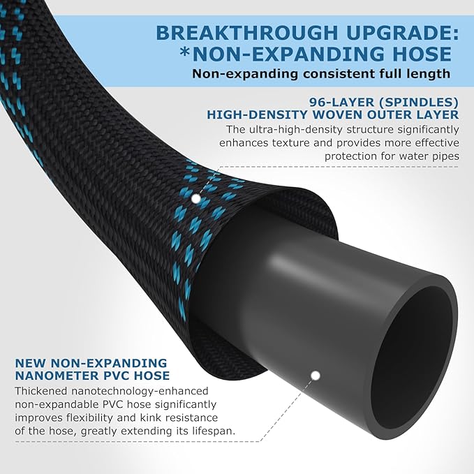 Non-Expanding Garden Hose 75 ft, Kink Free Flexible Water Hose with 10-Pattern Spray Nozzle, Lightweight Hose Pipe, Leak Proof, 3/4" Swivel Connectors, Super Fabric, Portable Storage Strap