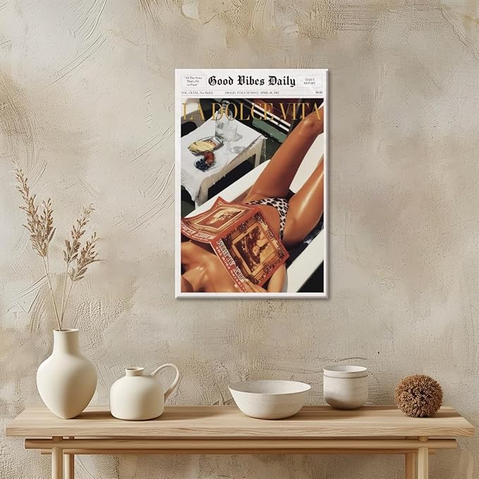 Trendy Newspaper Posters Vintage Good Vibes Daily Wall Art 60s La Dolce Vita