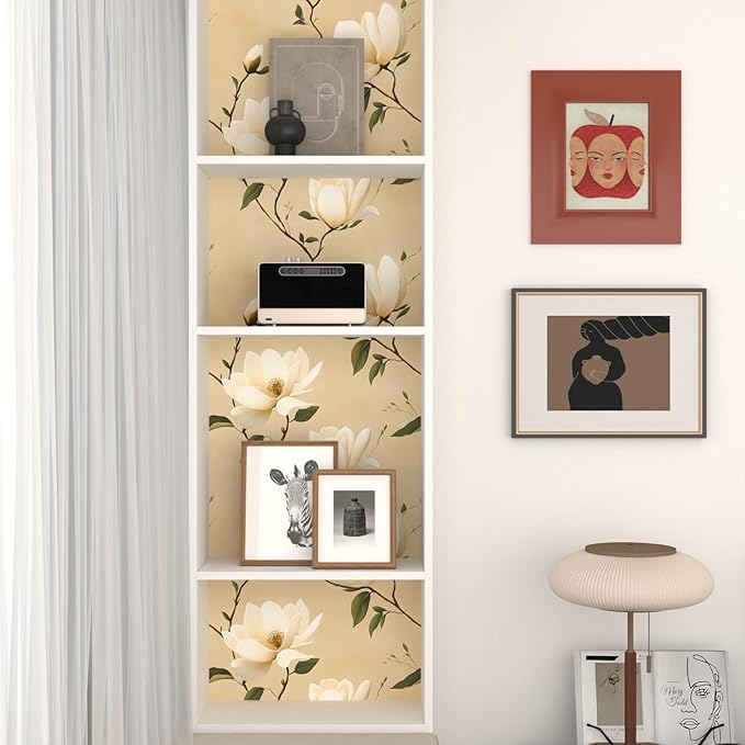 Floral Peel and Stick Wallpaper Vintage Khaki Contact Paper 17.5''x393'' Vinyl