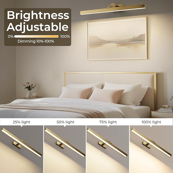 Afyuol Picture Lights for Wall, Brass Battery Operated Picture Light 24in Art