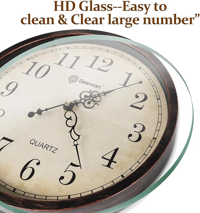 Geevon Vintage Wall Clock, Silent 14" Non Ticking Retro Round Clock Quartz