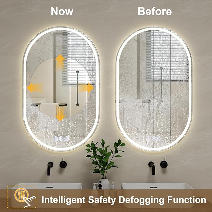 BEAUTYPEAK 40x24 LED Oval Bathroom Mirror