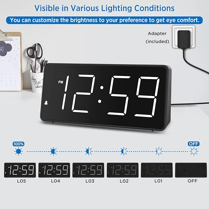 Peakeep Digital Alarm Clock for Bedroom Bedside, Loud Alarm Clock for Heavy