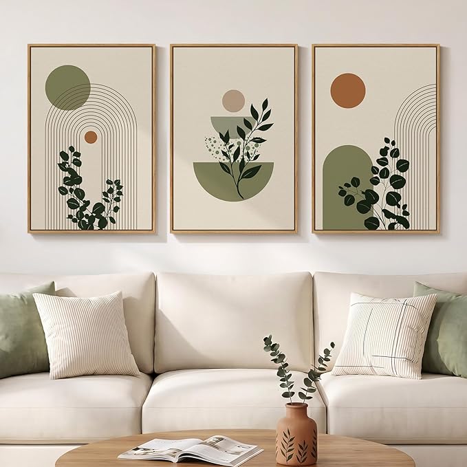 3 Piece Large Framed Abstract Boho Wall Art