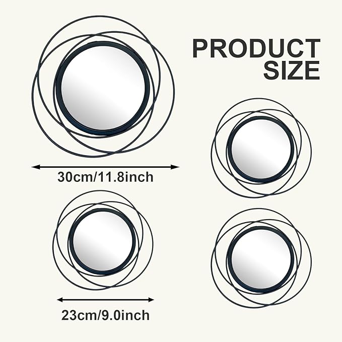 4 Piece Gold Round Wall Mirror Set Modern Metal Circle Home Decor