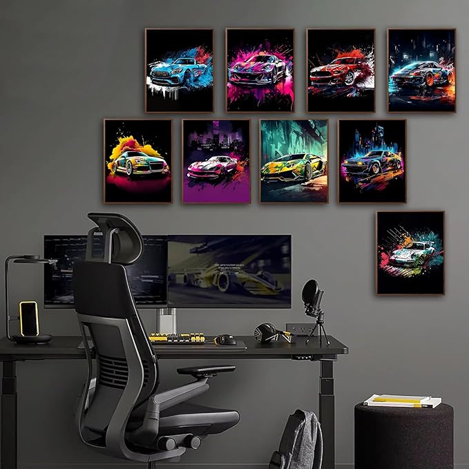 tgguytiy 9pcs Car Wall Art Prints Racing Car Canvas Posters Fashion Wall Decor