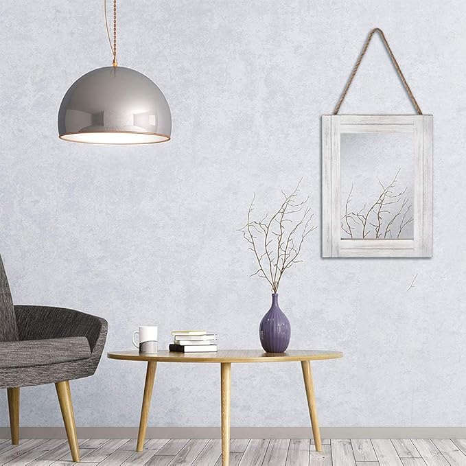 Rectangle Wall Mirror for Bathroom, Distressed White Wood Decor