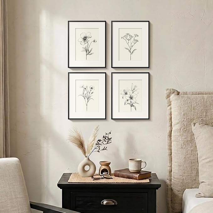 Framed Black and White Botanical Wall Art