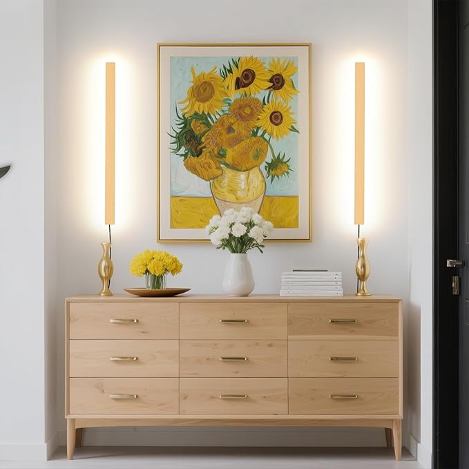 KELUOLY Modern Plug in Wall Sconces, 23.6 inch Frosted Gold LED Long Wall Lights