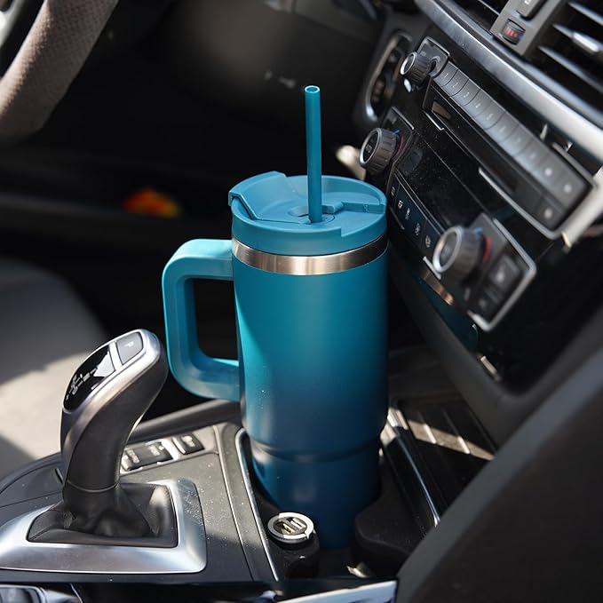 30 oz Tumbler with Handle and 2 Straws,2 in 1 Lid Insulated Water Bottle Stainless Steel Travel Coffee Mug,Blue
