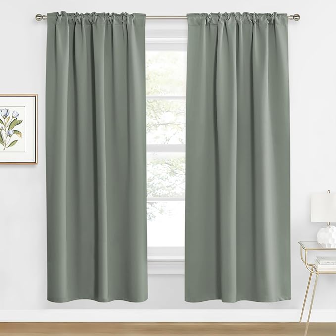 RYB HOME Sage Green Curtains for Living Room, Elegent Farmhouse Vertical Back