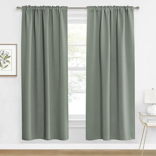 RYB HOME Sage Green Curtains for Living Room, Elegent Farmhouse Vertical Back