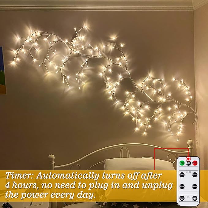 Willow Vine Lights with Remote for Wall: 7.5ft LED Enchanted Vines Lights DIY