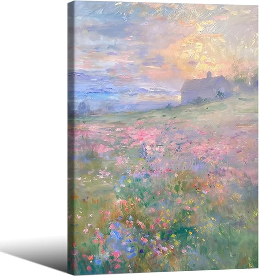 Pastel Nature Floral Poster Vintage French Country Landscape Wall Art Colorful