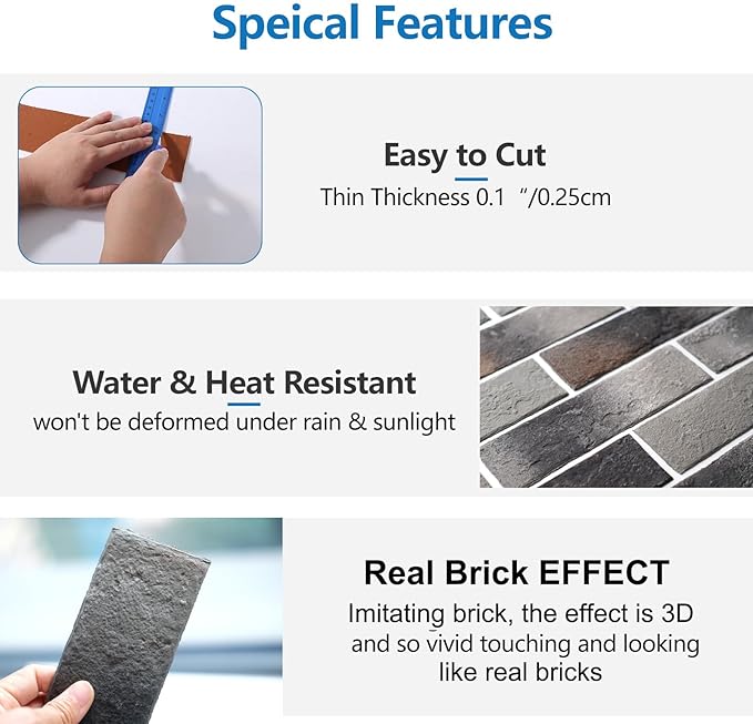 Gray Faux Brick Wall Tiles, 3D Thin Brick Veneers