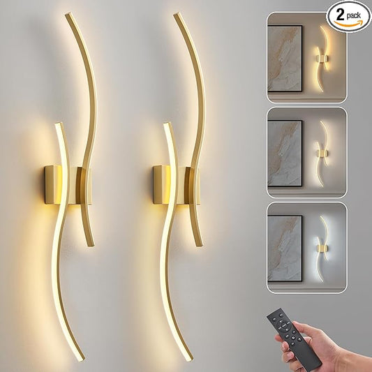 Battery Operated Wall Sconce Set of 2, Dimmable Modern LED Rechargeable Wall