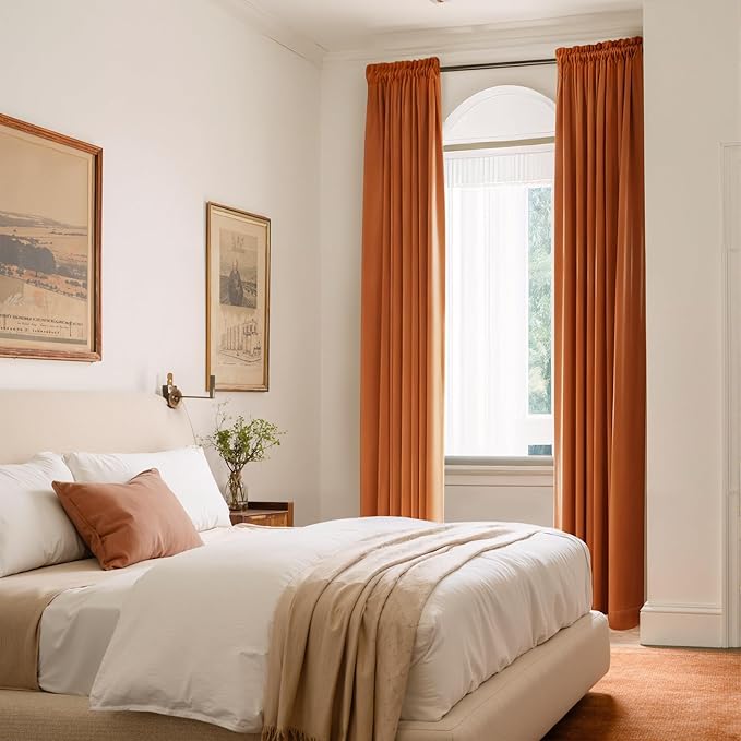 NICETOWN Orange Velvet Curtains 84 inch Long