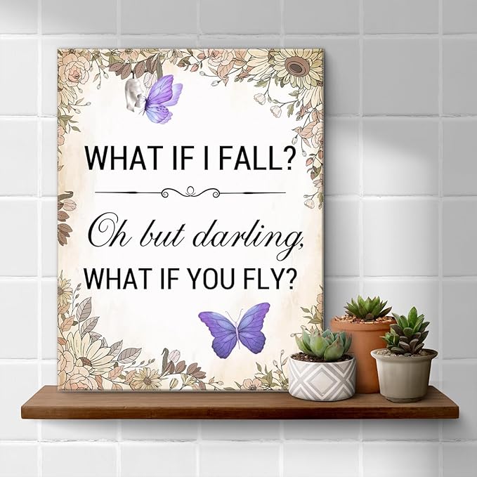 Inspirational Purple Butterfly Wall Art Decor, What If You Fly Motivational
