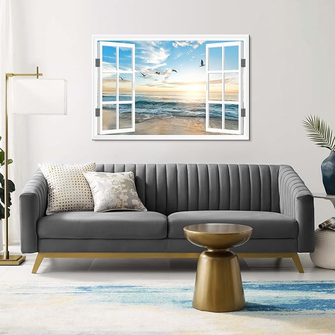 Goldfoilart Ocean Beach Sunset Window Canvas Wall Art