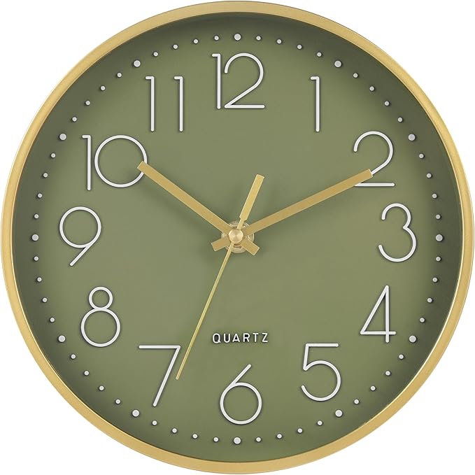 Wall Clock Green, 8 Inch Modern Wall Clocks Battery Operated Silent Non Ticking