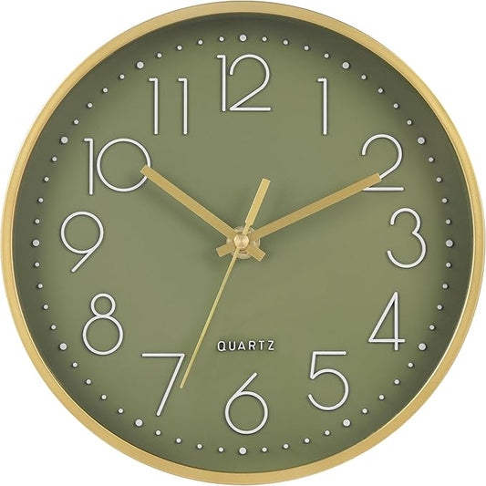 Wall Clock Green, 8 Inch Modern Wall Clocks Battery Operated Silent Non Ticking