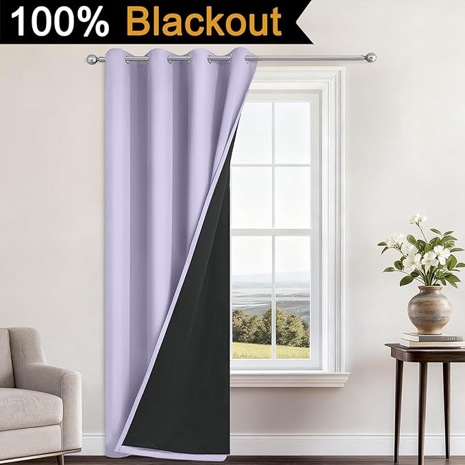 Yakamok 100% Blackout Curtains 84 Inches Long, 2 Thick Layers Heat and Full