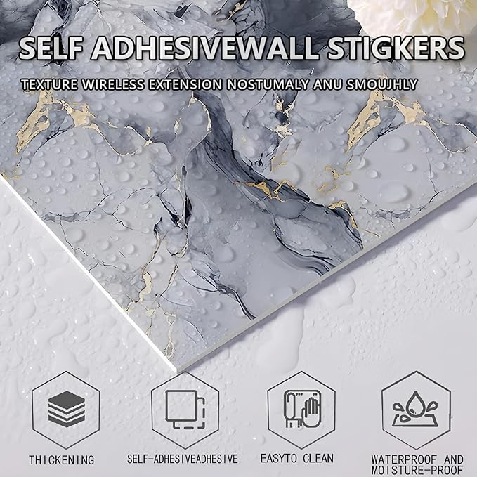 10pcs Peel and Stick Tile Shower Waterproof Marble Tiles Wall Panels,